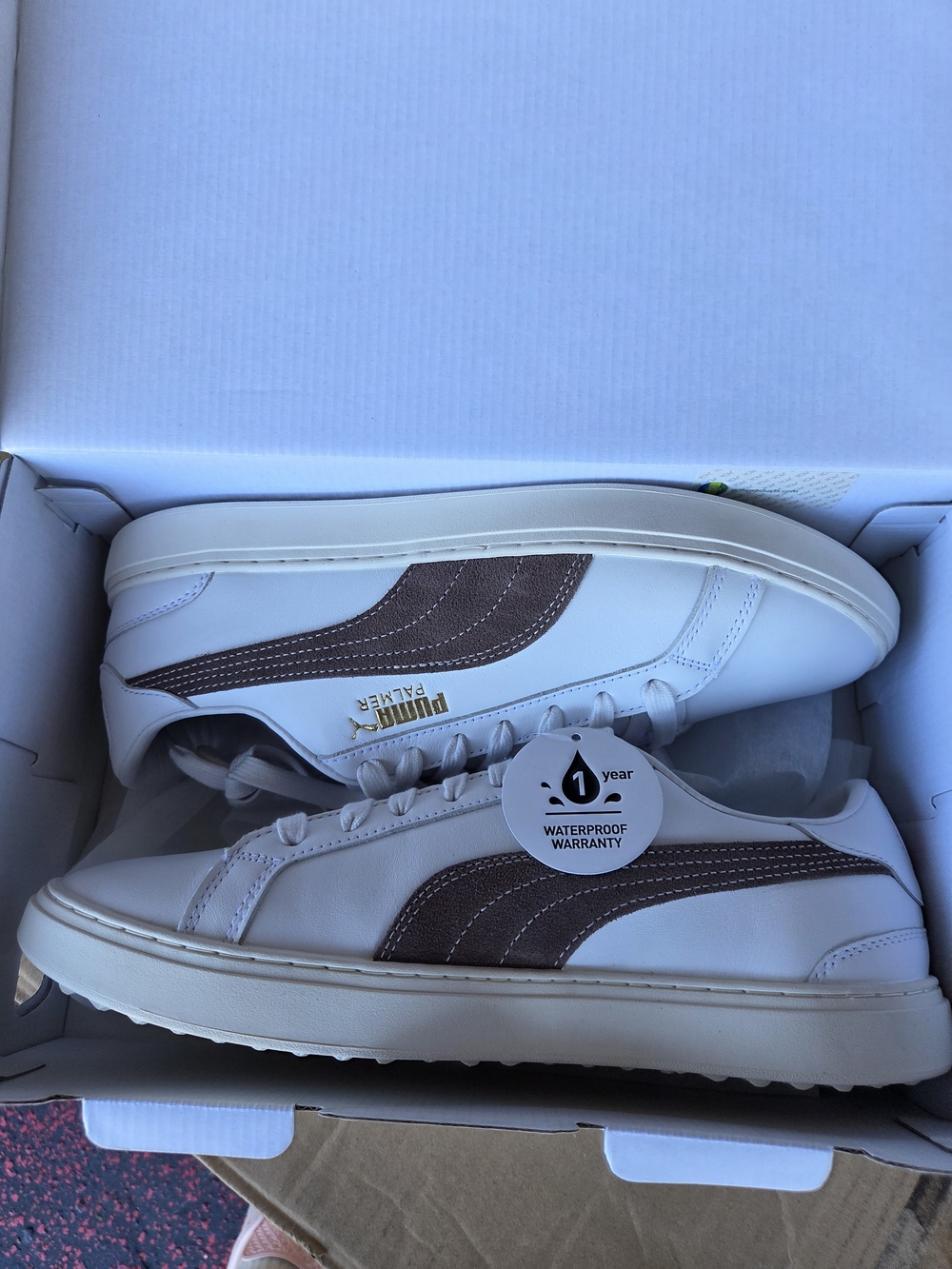 Puma Men's White Sneakers with Brown Accent
